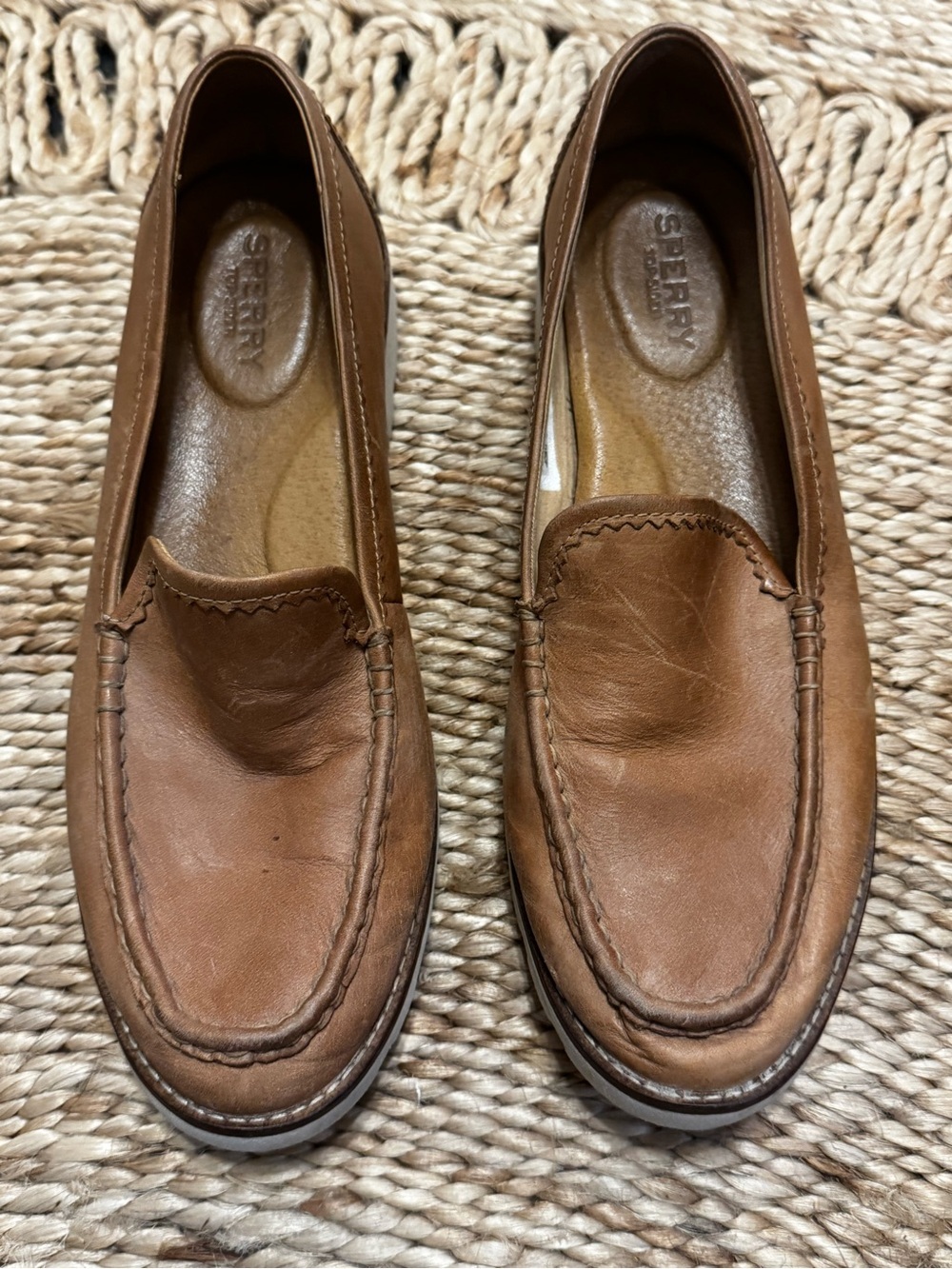 Sperry Leather Loafers Women’s 9.5 Brown Moc Toe Slip On Shoes